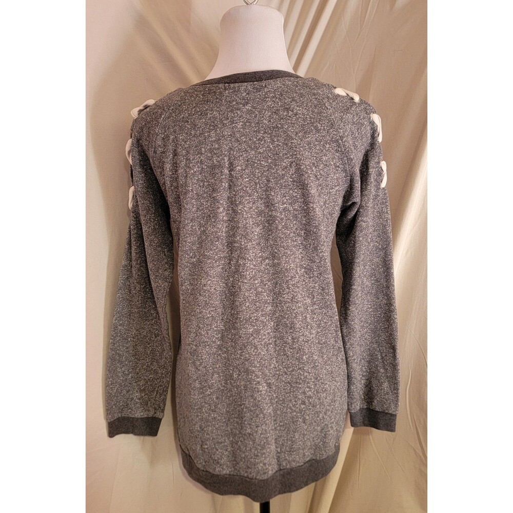 Derek Heart Womens Medium Gray Heathered Pull Over Sweater Tunic Lace Up Top - Picture 6 of 8